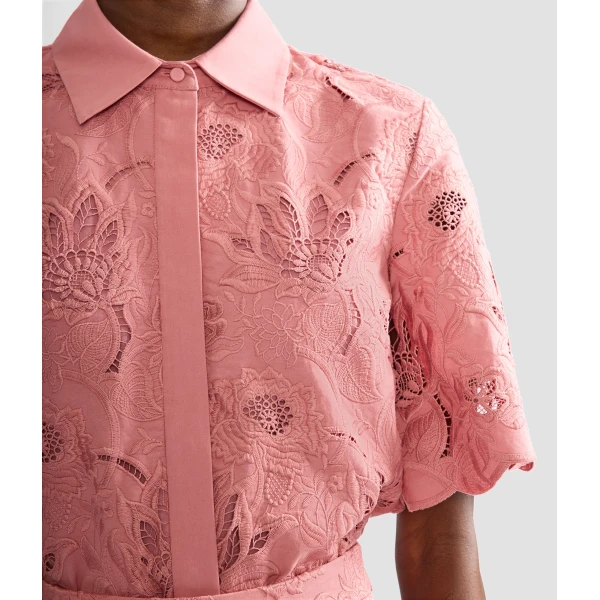 Erdem Floral Cotton Cutwork Short Sleeve Shirt, view 5