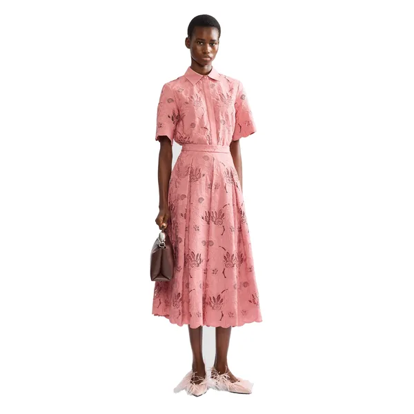 Erdem Floral Cotton Cutwork Short Sleeve Shirt, view 6