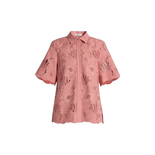 Erdem Floral Cotton Cutwork Short Sleeve Shirt