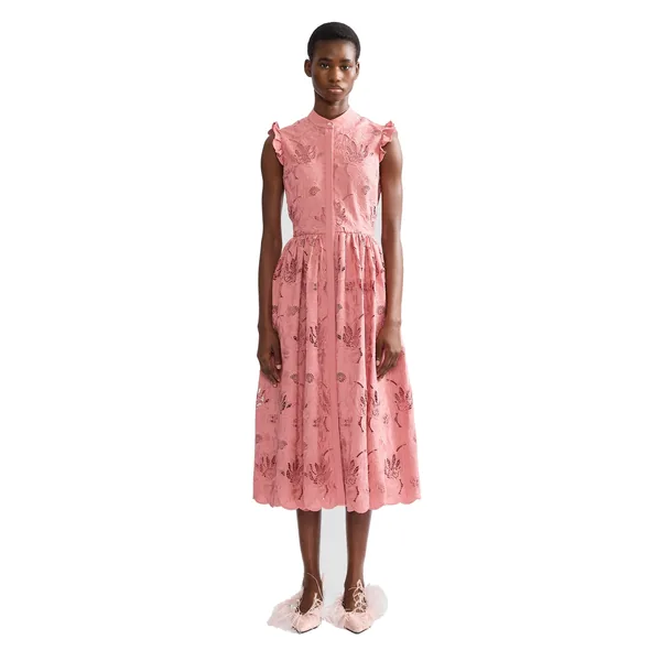 Erdem Floral Cotton Cutwork Sleeveless Midi Dress, view 4