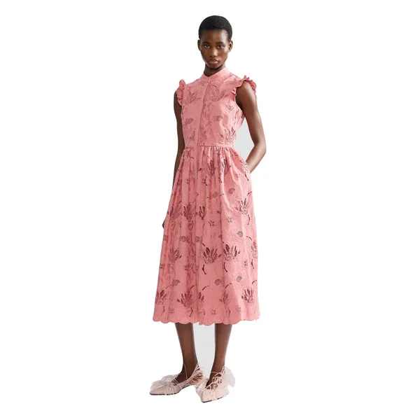 Erdem Floral Cotton Cutwork Sleeveless Midi Dress, view 6