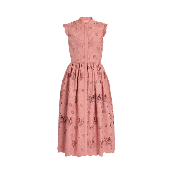 Erdem Floral Cotton Cutwork Sleeveless Midi Dress