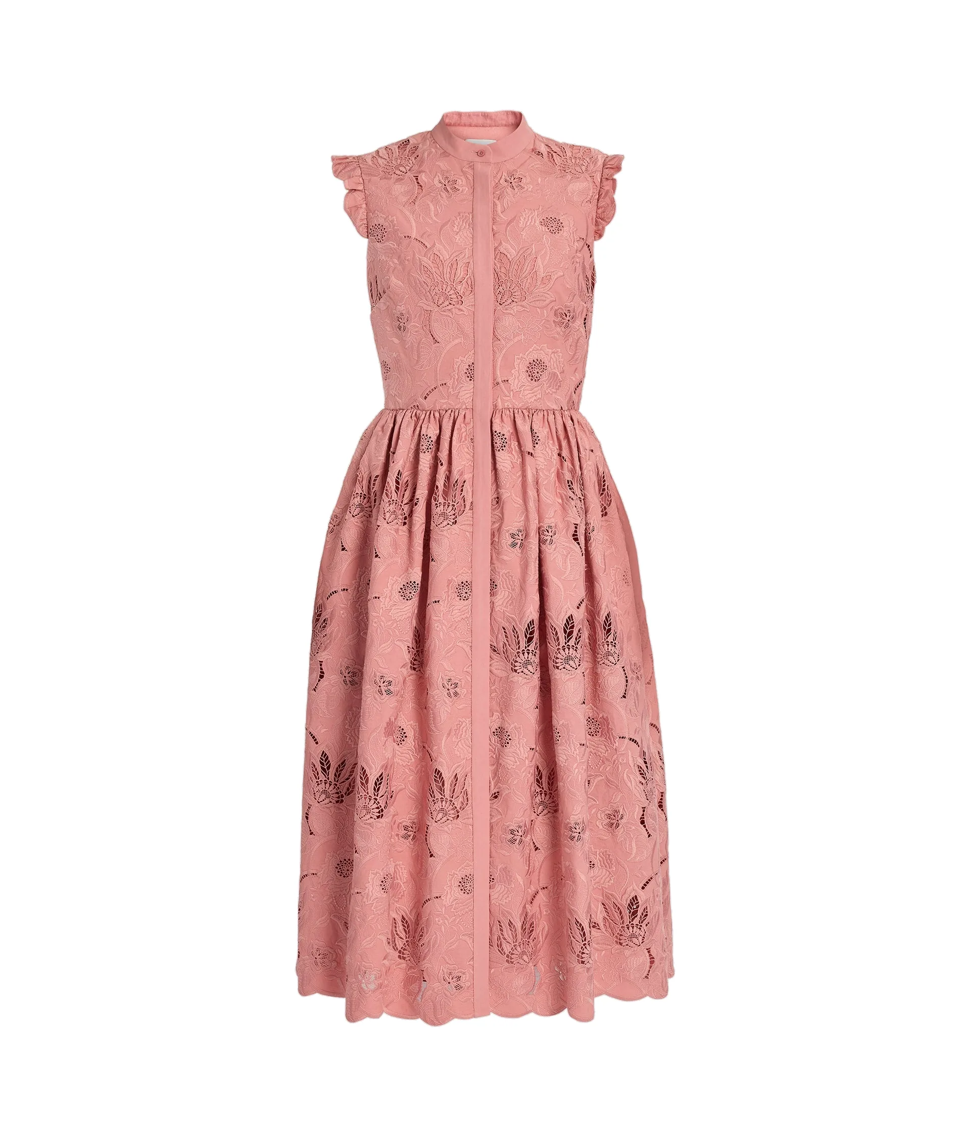 Floral Cotton Cutwork Sleeveless Midi Dress
