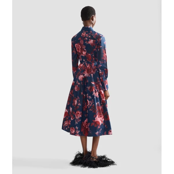 Erdem Floral Cotton Draped Long Sleeve Shirt Dress, view 3