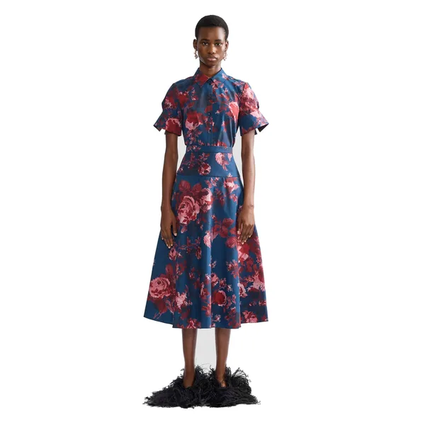 Erdem Floral Cotton Poplin A-Line Midi Skirt, view 4