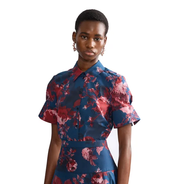Erdem Floral Cotton Poplin A-Line Midi Skirt, view 5