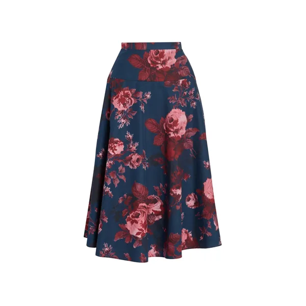 Erdem Floral Cotton Poplin A-Line Midi Skirt