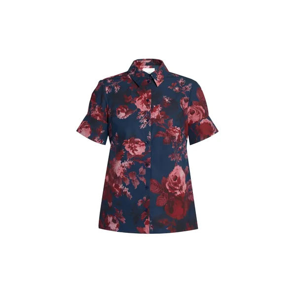 Erdem Floral Cotton Poplin Short Sleeve Shirt
