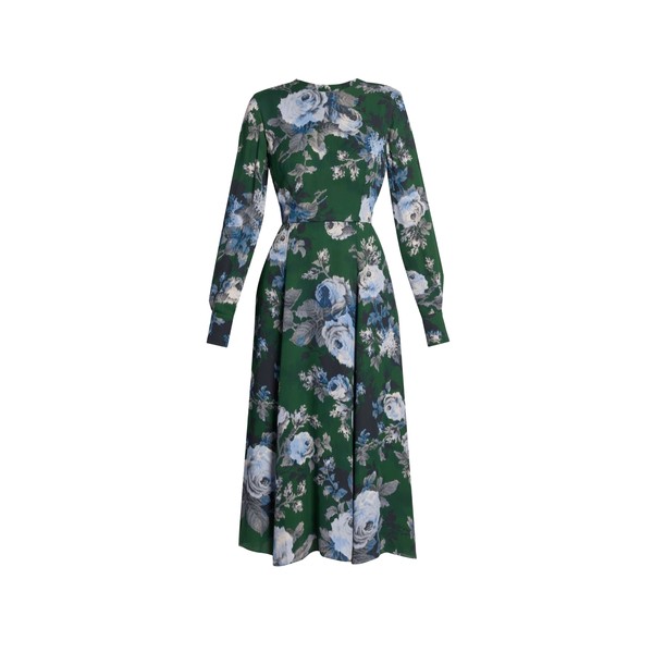 Erdem Floral Crepe Long Sleeve Midi Dress