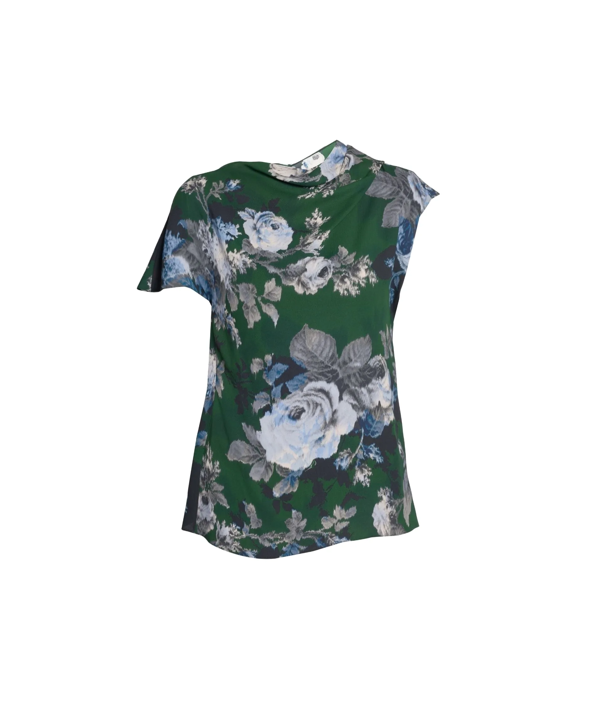 Floral Crepe Short Sleeve Draped Top