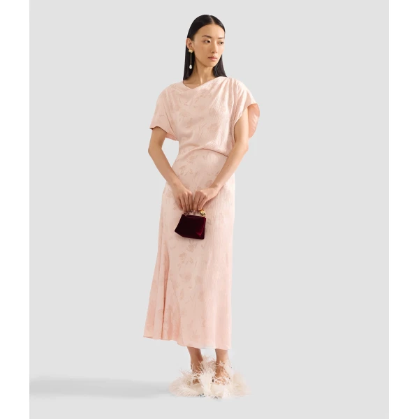 Erdem Floral Creponne Jacquard Short Sleeve Midi Dress, view 6