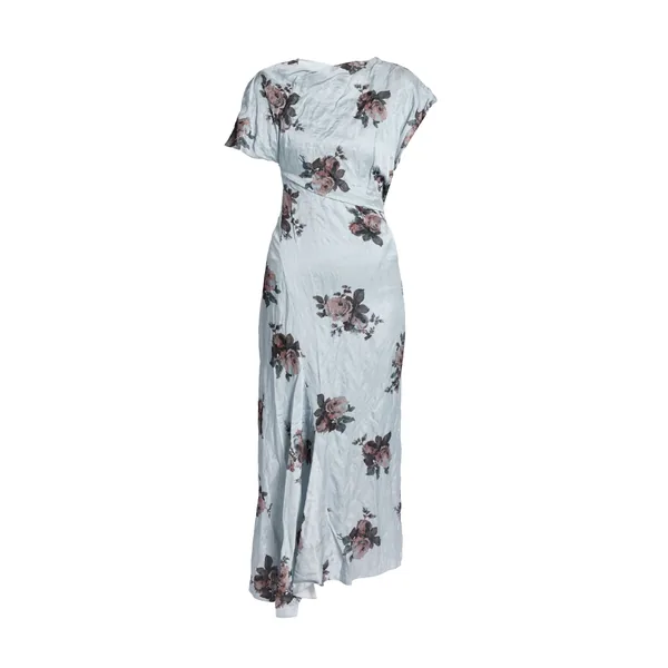 Erdem Floral Crushed Satin Asymmetric Midi Dress