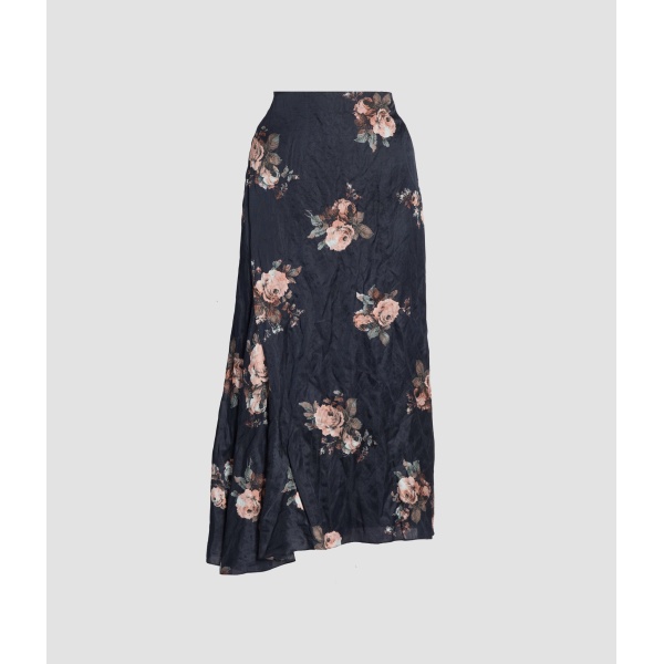 Erdem Floral Crushed Satin Draped Midi Skirt