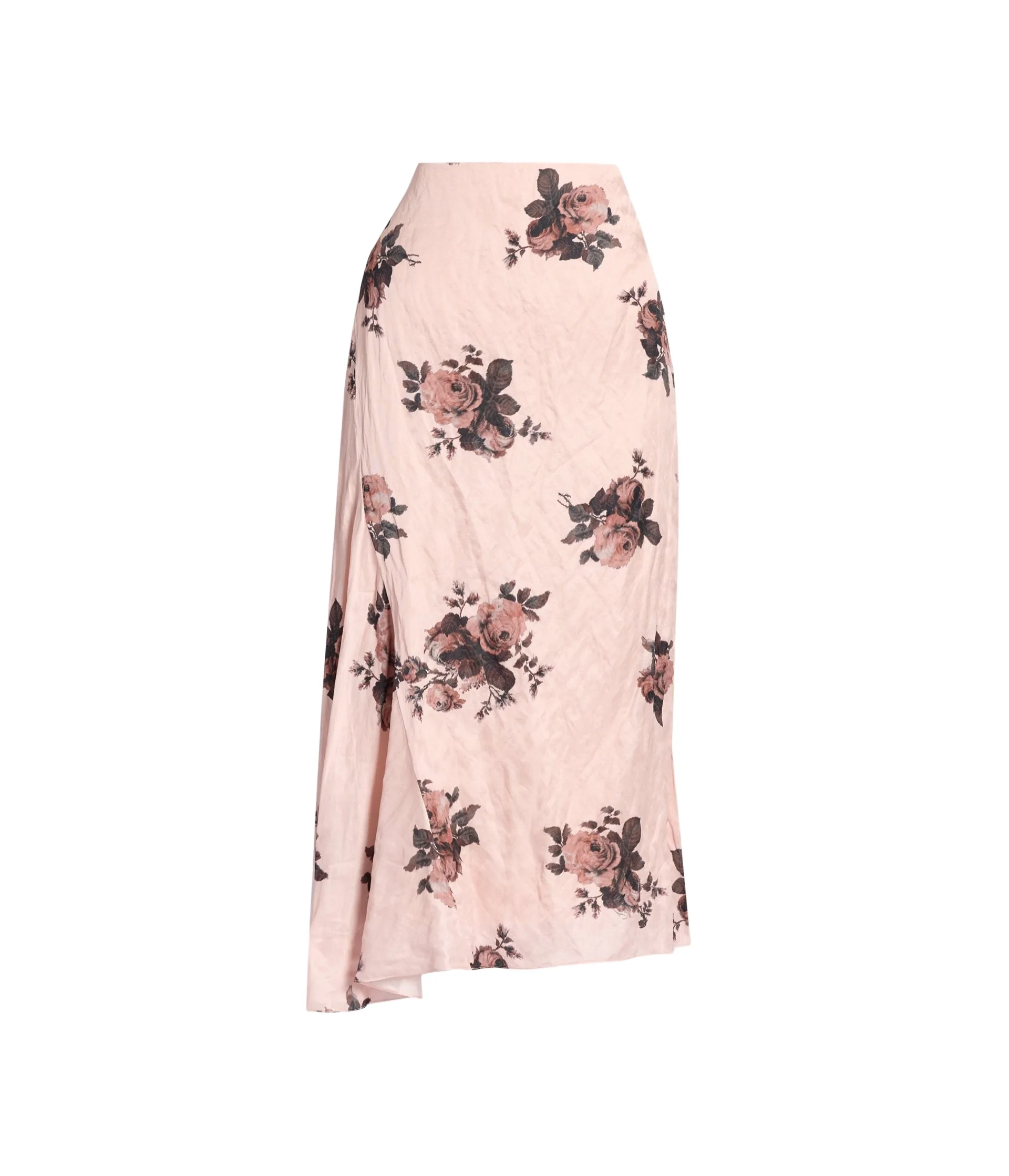 Floral Crushed Satin Draped Midi Skirt