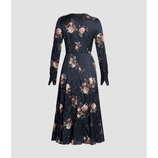 Erdem Floral Crushed Satin Long Sleeve Midi Dress, view 2