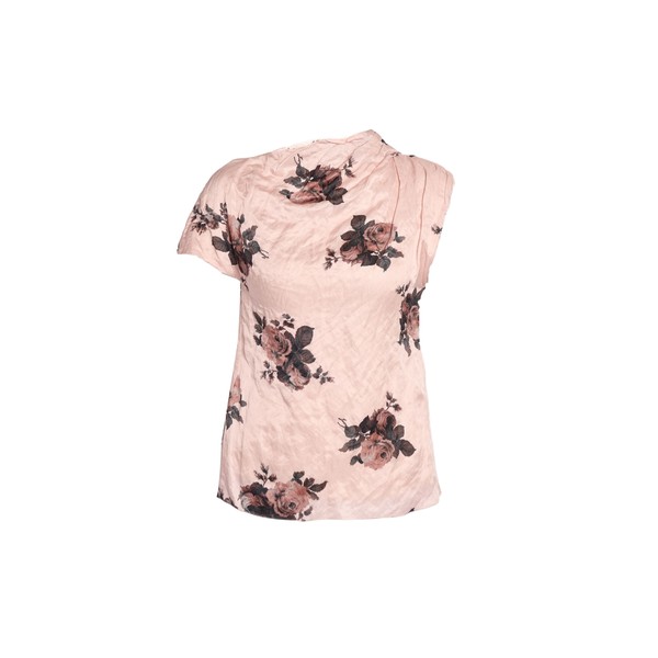 Erdem Floral Crushed Satin Short Sleeve Draped Top