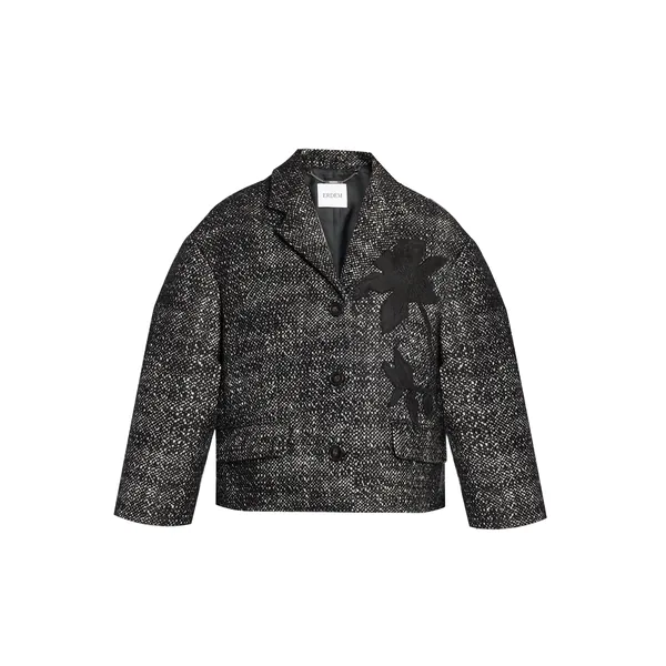 Erdem Floral Embroidered Wool Cropped Jacket