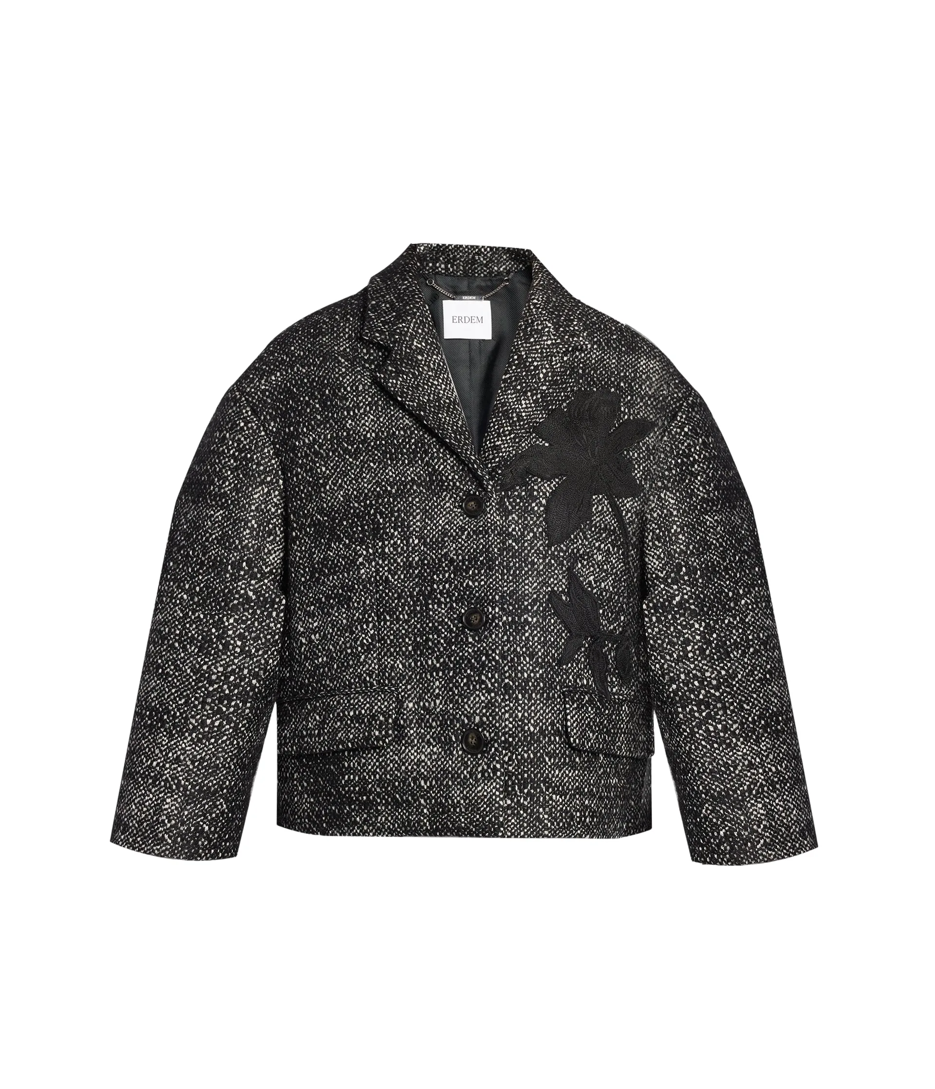 Floral Embroidered Wool Cropped Jacket