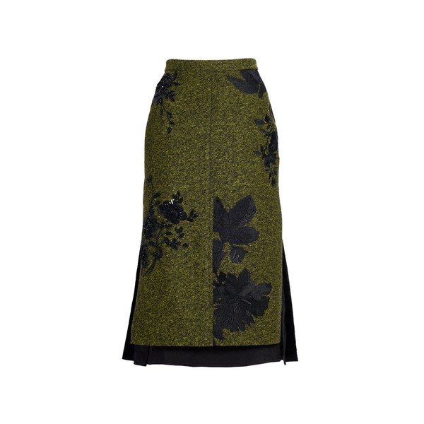 Erdem Floral Embroidered Wool Midi Skirt