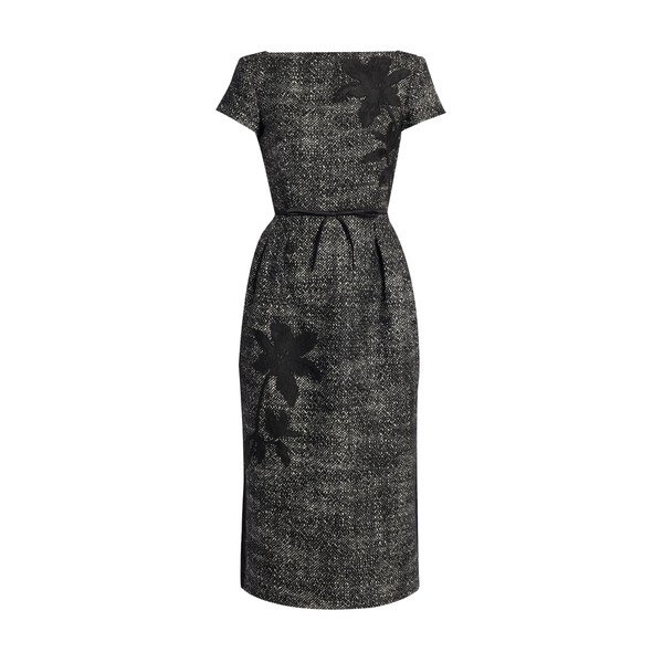 Erdem Floral Embroidered Wool Short Sleeve Midi Dress