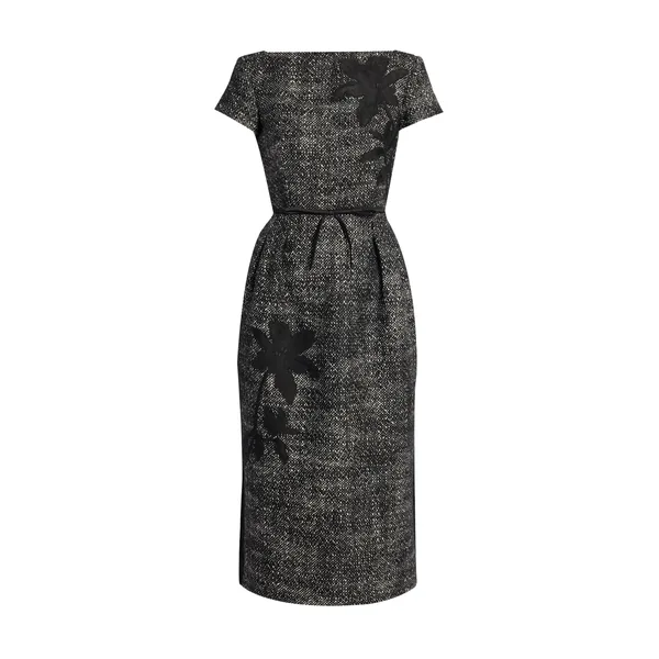 Erdem Floral Embroidered Wool Short Sleeve Midi Dress