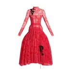 Erdem Floral Lace Tulle Long Sleeve Midi Dress