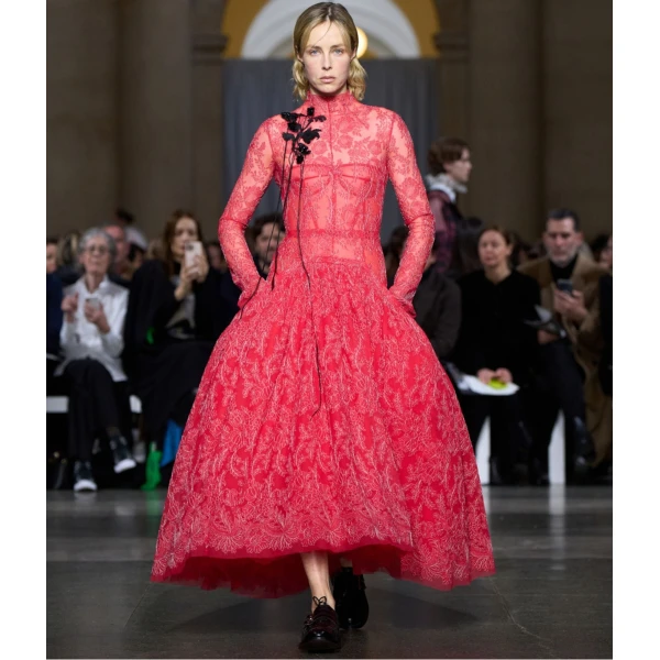Erdem Floral Lace Tulle Long Sleeve Midi Dress, view 3