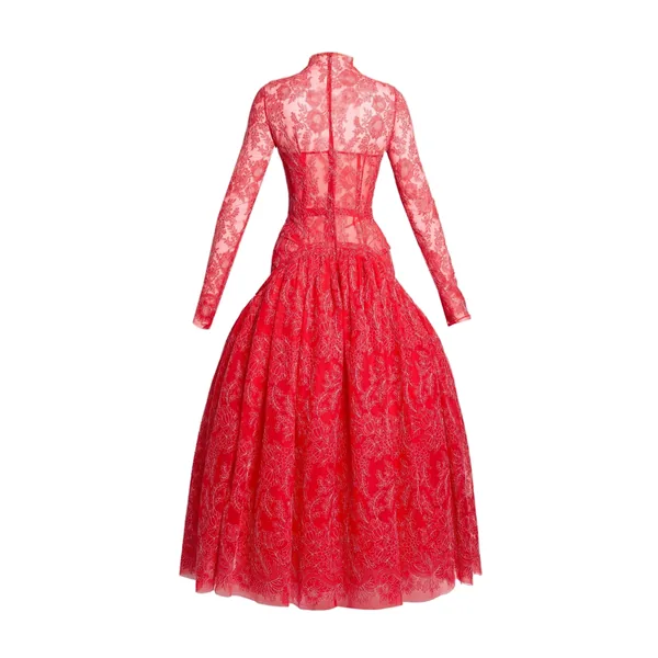 Erdem Floral Lace Tulle Long Sleeve Midi Dress, view 4