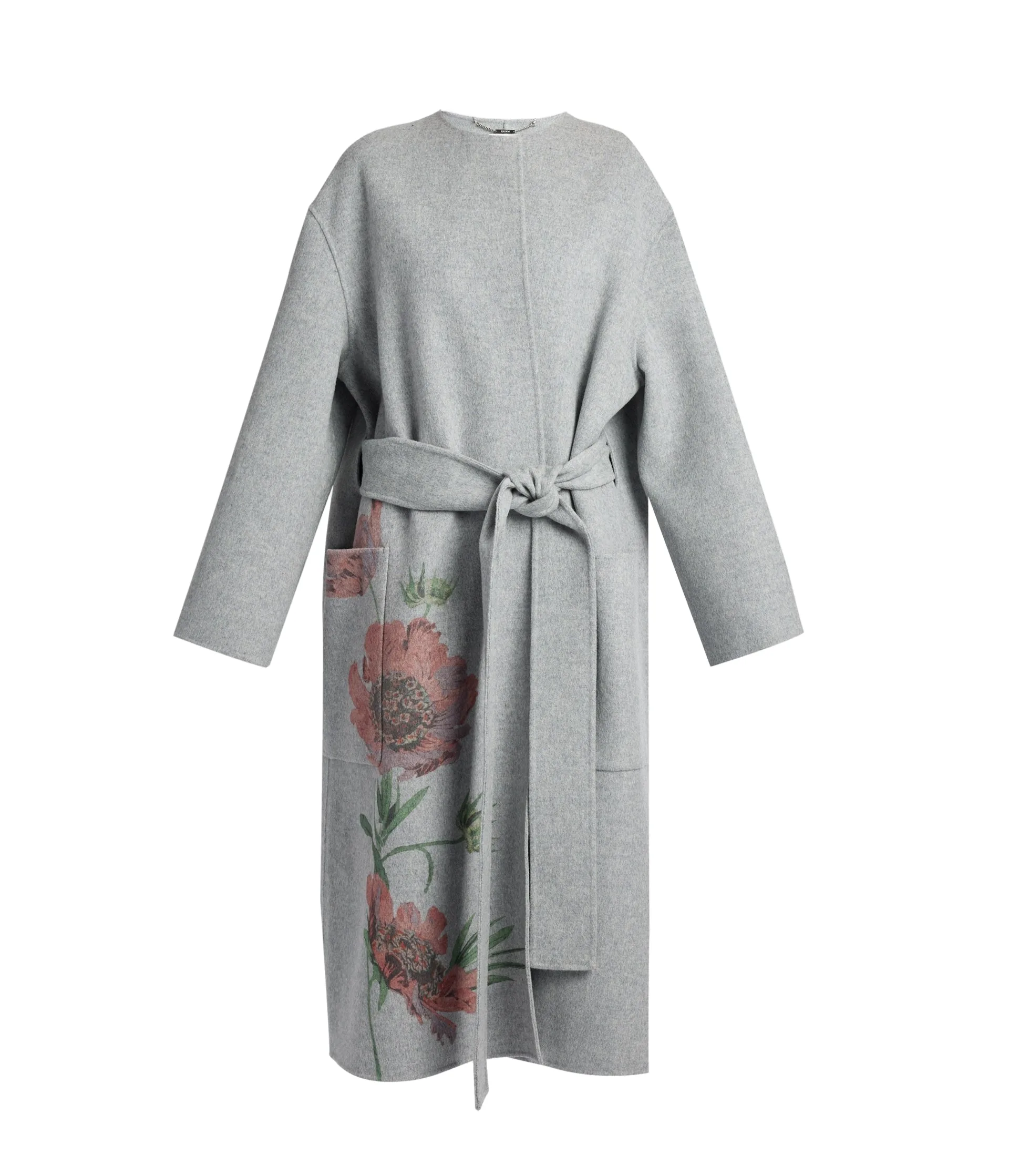 Floral Print Double Face Wool Belted Coat