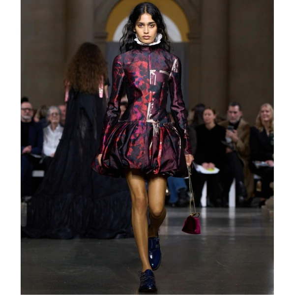 Erdem Floral Print Textured Satin Long Sleeve Dress, view 2