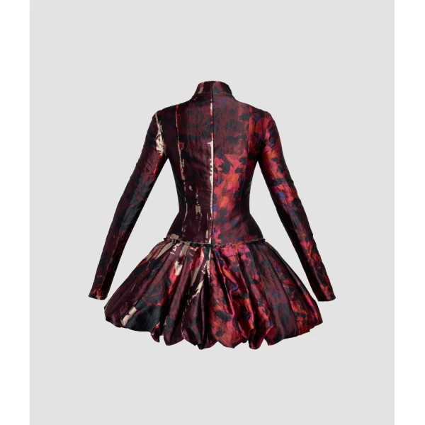 Erdem Floral Print Textured Satin Long Sleeve Dress, view 4