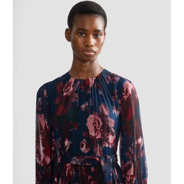 Erdem Floral Silk Creponne Long Sleeve Gown, view 5