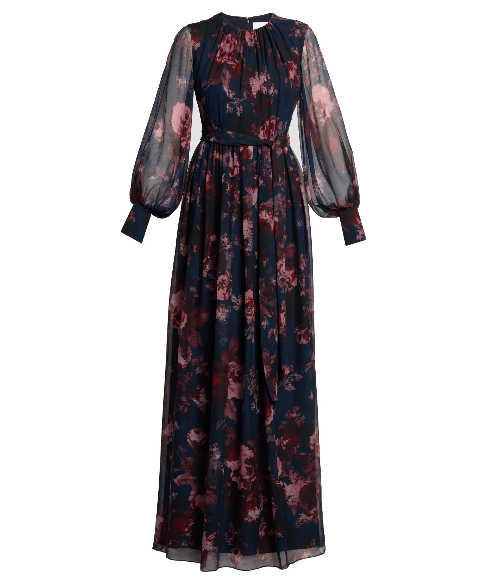 Floral Silk Creponne Long Sleeve Gown