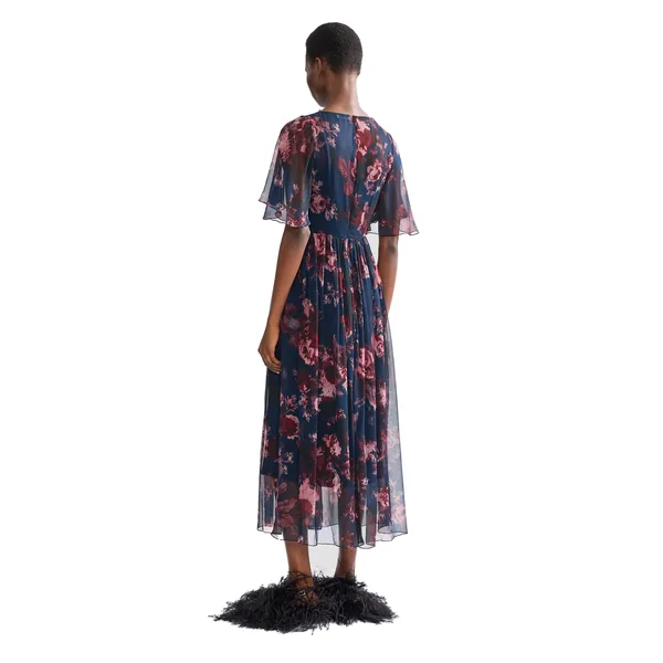 Erdem Floral Silk Creponne Short Sleeve Midi Dress, view 3