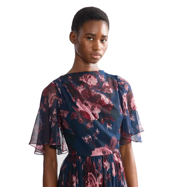 Erdem Floral Silk Creponne Short Sleeve Midi Dress, view 5