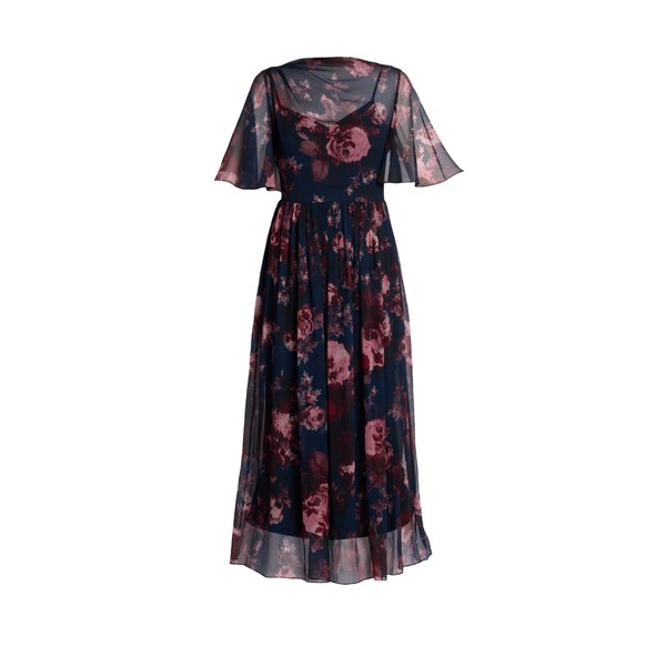 Erdem Floral Silk Creponne Short Sleeve Midi Dress