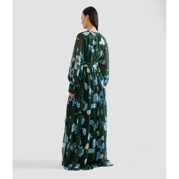 Erdem Floral Silk Voile Long Sleeve Gown, view 3