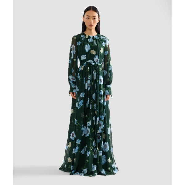 Erdem Floral Silk Voile Long Sleeve Gown, view 4