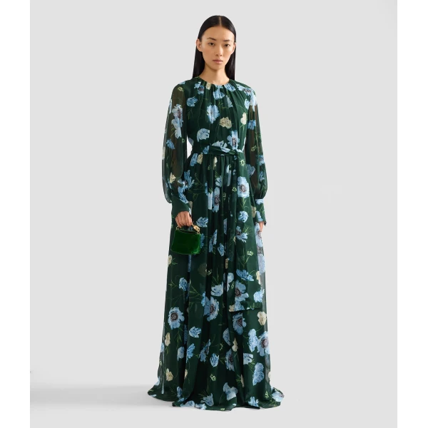 Erdem Floral Silk Voile Long Sleeve Gown, view 6