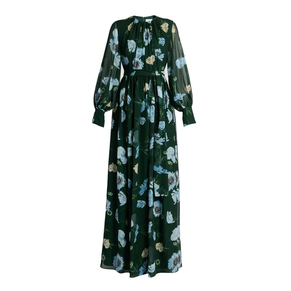 Erdem Floral Silk Voile Long Sleeve Gown