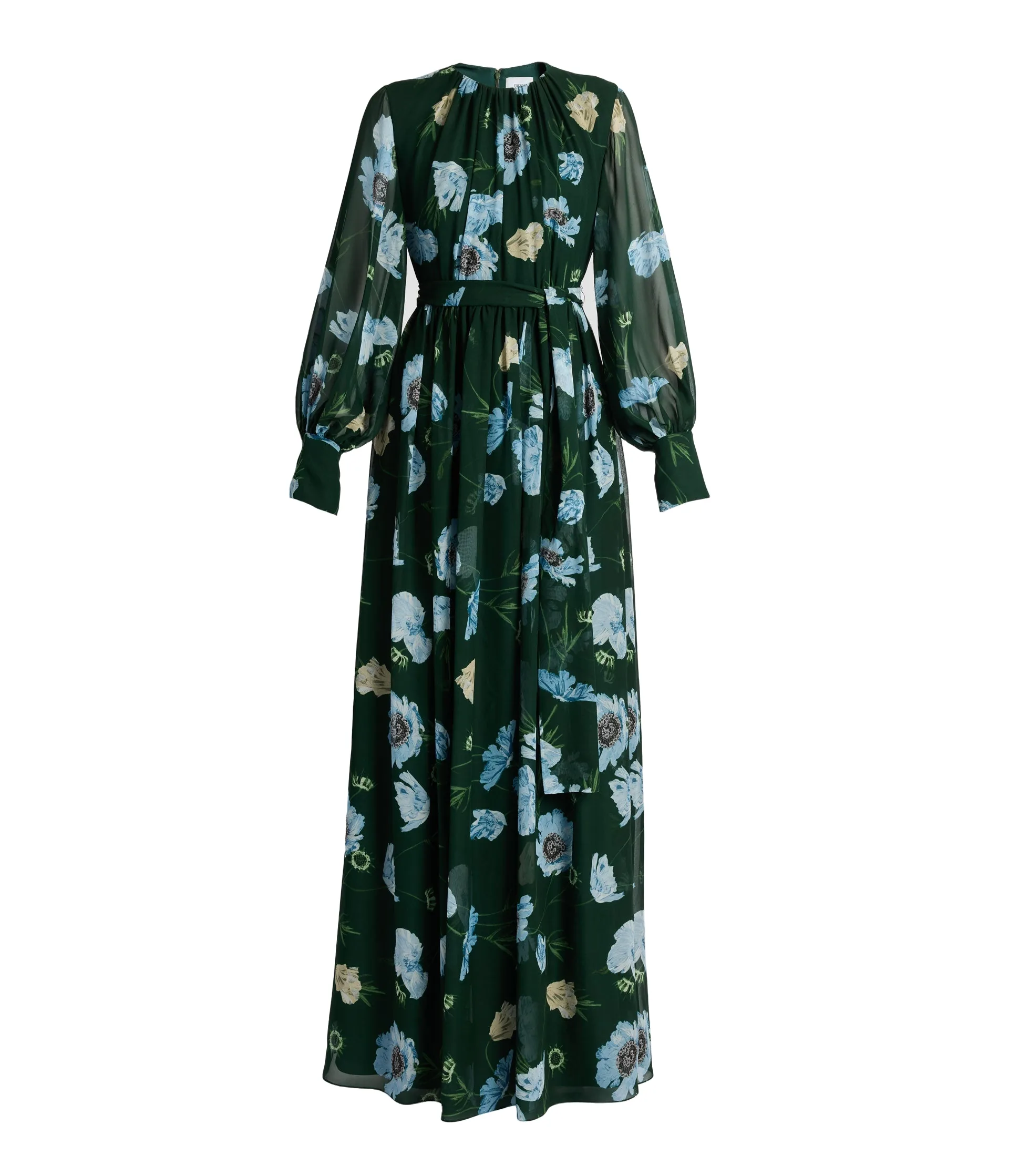 Floral Silk Voile Long Sleeve Gown
