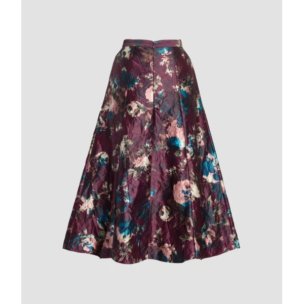 Erdem Floral Textured Satin A-Line Midi Skirt, view 2