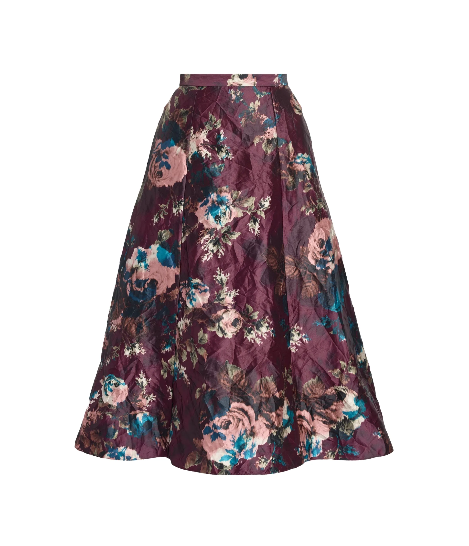 Floral Textured Satin A-Line Midi Skirt