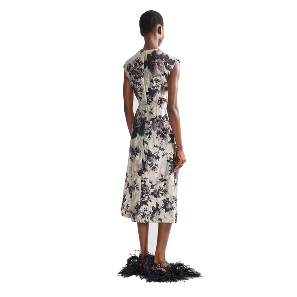 Erdem Floral Textured Satin Draped Midi Dress, view 3