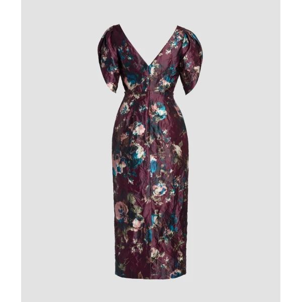 Erdem Floral Textured Satin Midi Dress, view 2