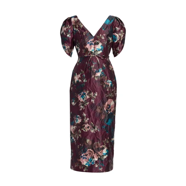 Erdem Floral Textured Satin Midi Dress