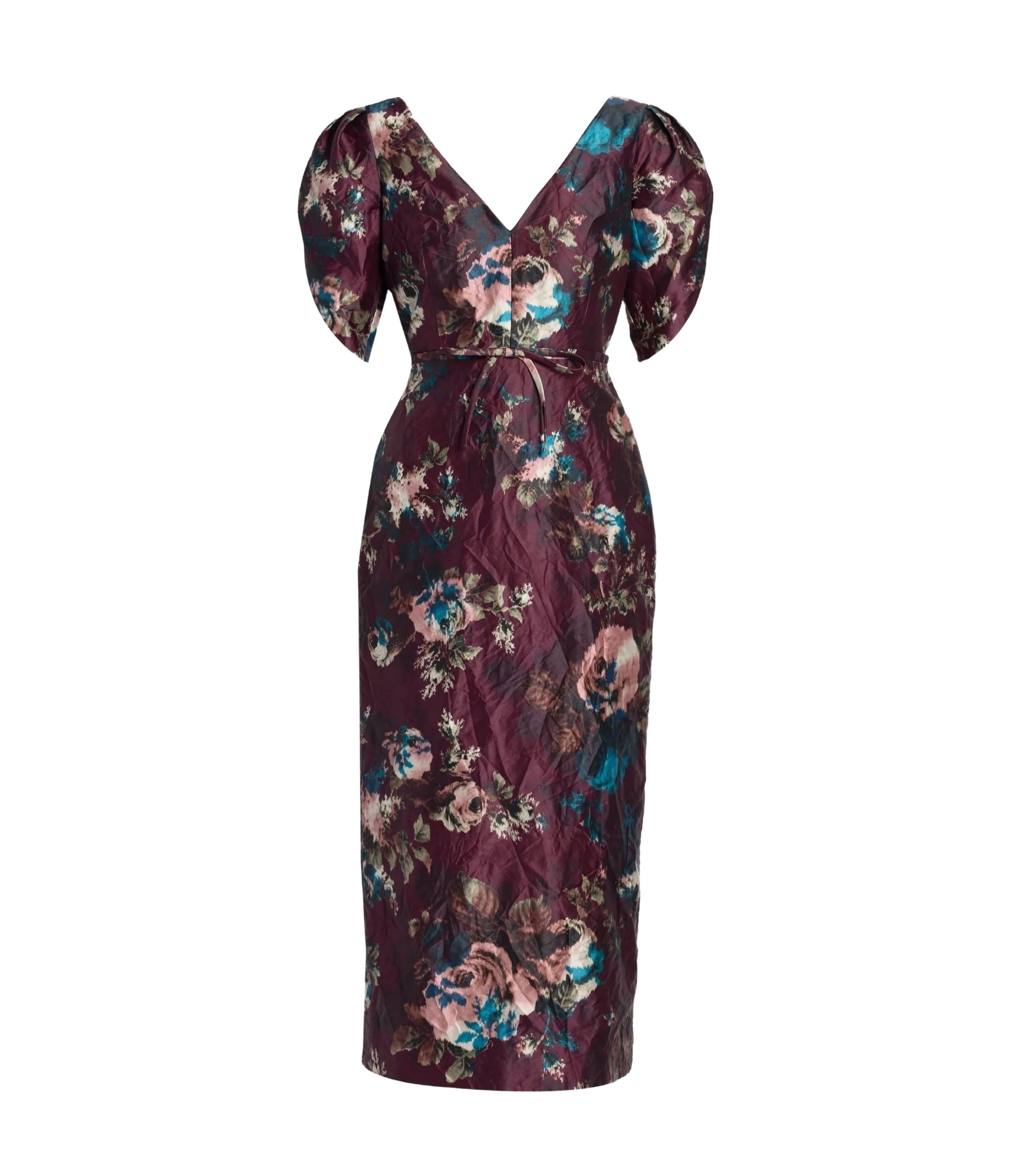 Floral Textured Satin Midi Dress