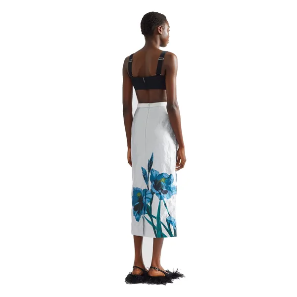 Erdem Floral Textured Satin Midi Pencil Skirt, view 3