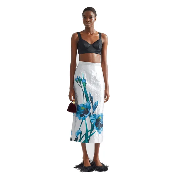 Erdem Floral Textured Satin Midi Pencil Skirt, view 5