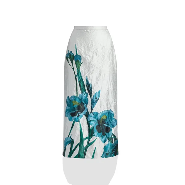Erdem Floral Textured Satin Midi Pencil Skirt